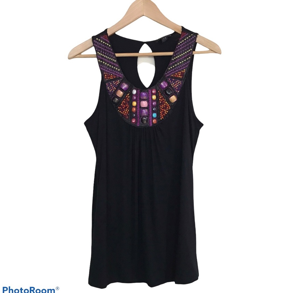 Twenty One Bold Beaded Chest Black Sleeveless Top